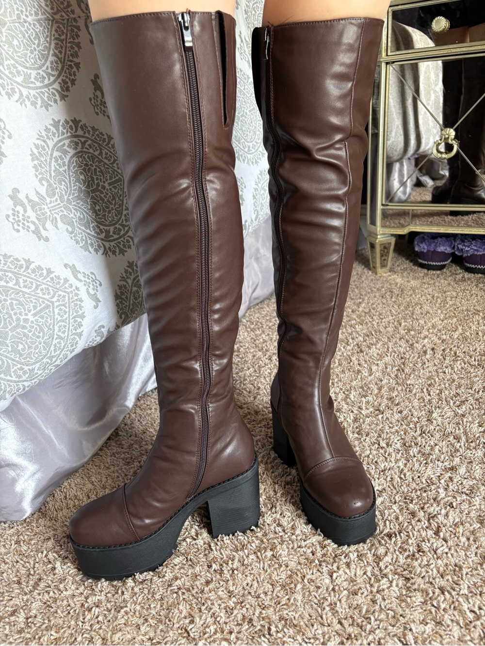 Dolls Kill Brown Over-the-Knee Platform Boots